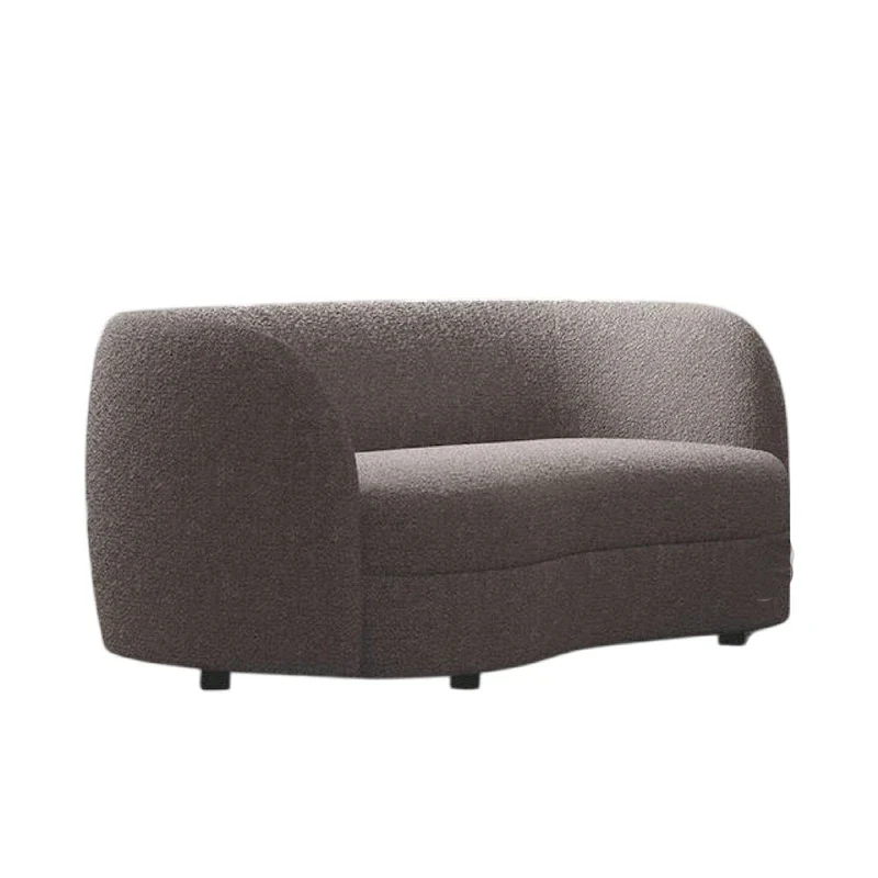 Loveseat, 64 Inch, Charcoal Gray Boucle, Curved Kidney Shape