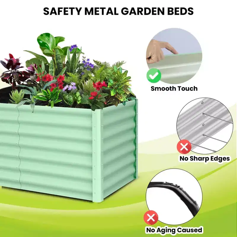 2 Packs Raised Garden Bed Metal 8x4x2 FT, Outdoor Elevated Planter Box for Vegetables, Flowers, Herbs with Open Base, Green