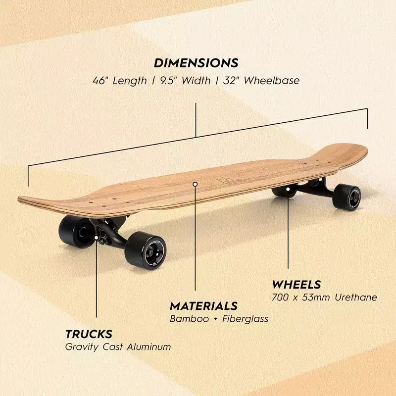 Magneto Bamboo Carbon Fiber Longboard Skateboard- 46 x 9.5, Cruising, Carving, Downhill and Dancing, Kicktails & Tricks