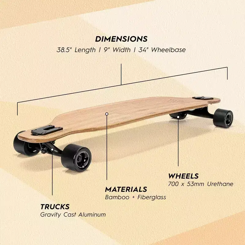 Magneto Bamboo Carbon Fiber Longboard Skateboard- 38.5 x 9, Cruising, Carving, Downhill and Dancing, Kicktails & Tricks