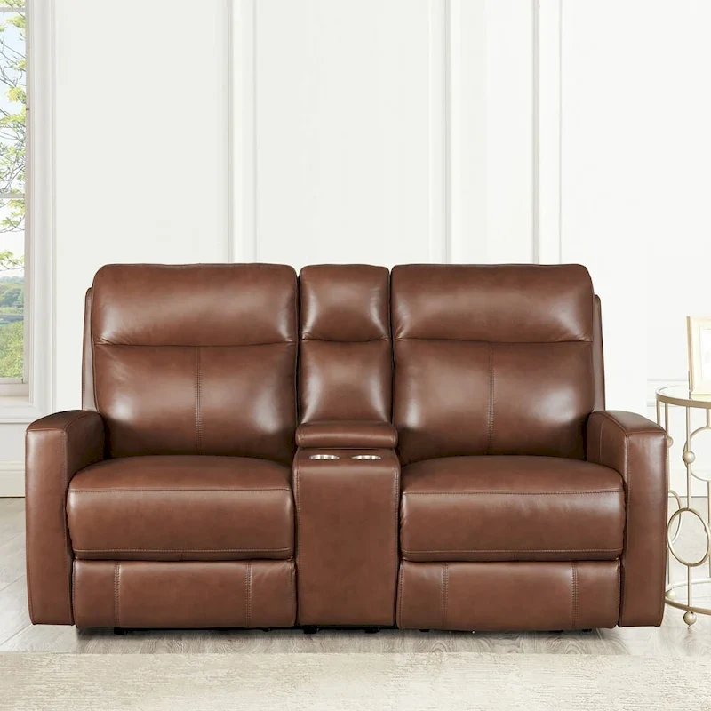 Brown / Pecan Top-Grain Leather Power Reclining Sofa & Loveseat with Zero Gravity & Adjustable Headrest