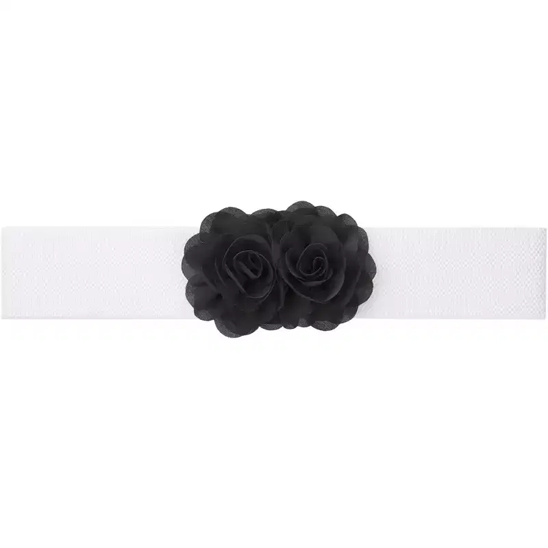 INSPIRE CHIC Women's Large Chiffon Rose Double-Flower Elastic Stretch Wide Corset Waist Belt 1 Pc