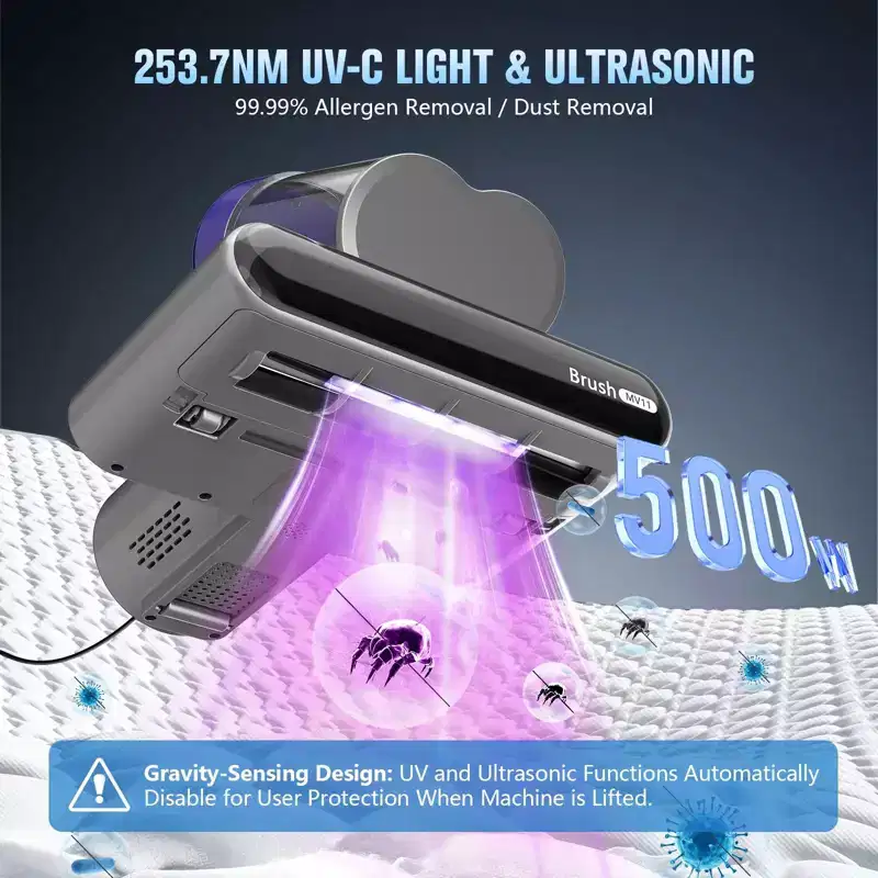 MAMNV Mattress Vacuum Cleaner for Bed with UV-C Lights, 16Kp HEPA Filter Handheld Vacuums with Heating & Ultrasonic & Anion, Double-Cup, Purple