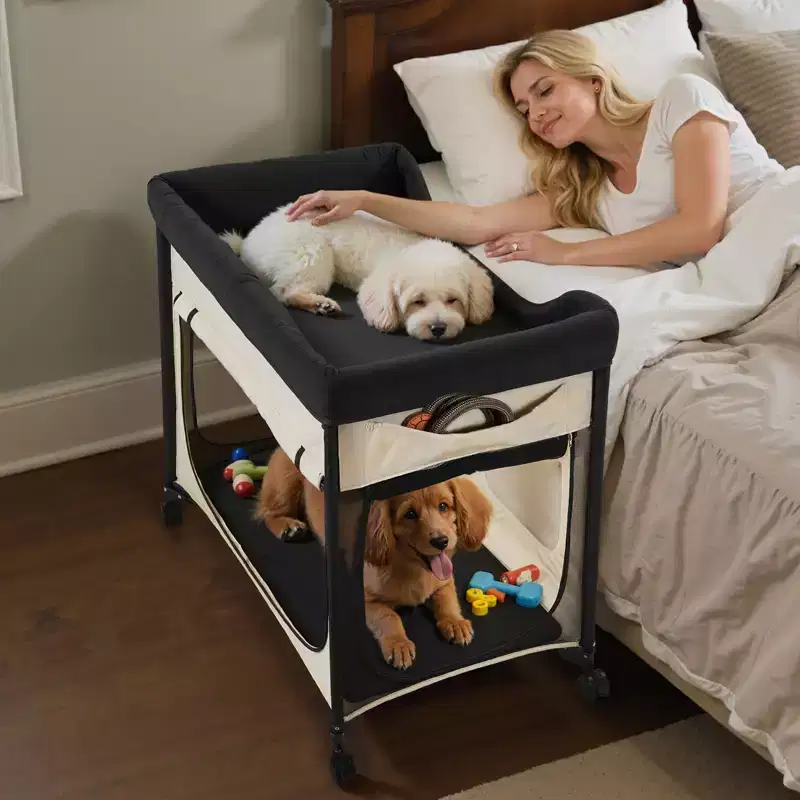 VEVOR Elevated Lounge Pet Bed, Foldable Bunk Dog Bed with 600D Oxford Cloth and Dutch Velvet, Portable Raised Cot, L, Beige