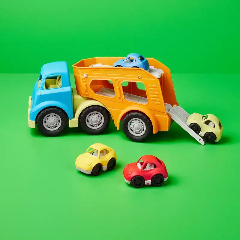 Car Transporter Truck - 4pc - Gigglescape™: Toy Vehicle Tracks, Metal & Plastic, Includes Tracks, 2 Years+