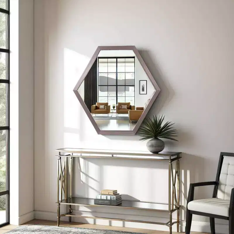 Hexagonal Wall Mirror with Graphite Foil Frame, Modern Industrial Decor, 30