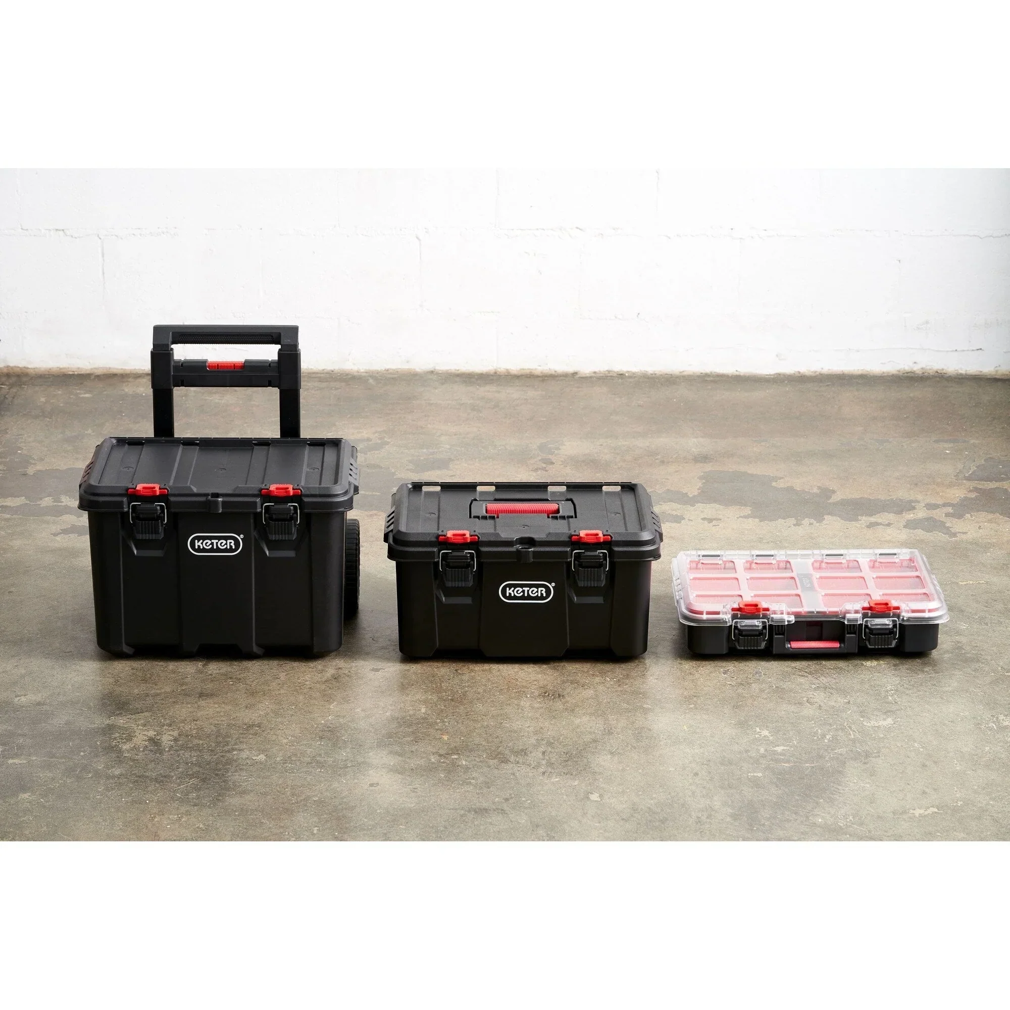 Keter Stack-n-Roll 3 Pc Mobile Tool Storage and Organization, Durable Resin Modular Toolbox System