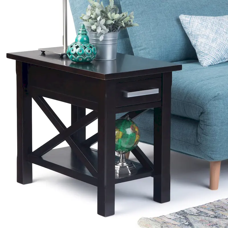 Solid Wood Narrow Side Table with 1 Drawer & Bottom Shelf, 14"W �?8 Color Options