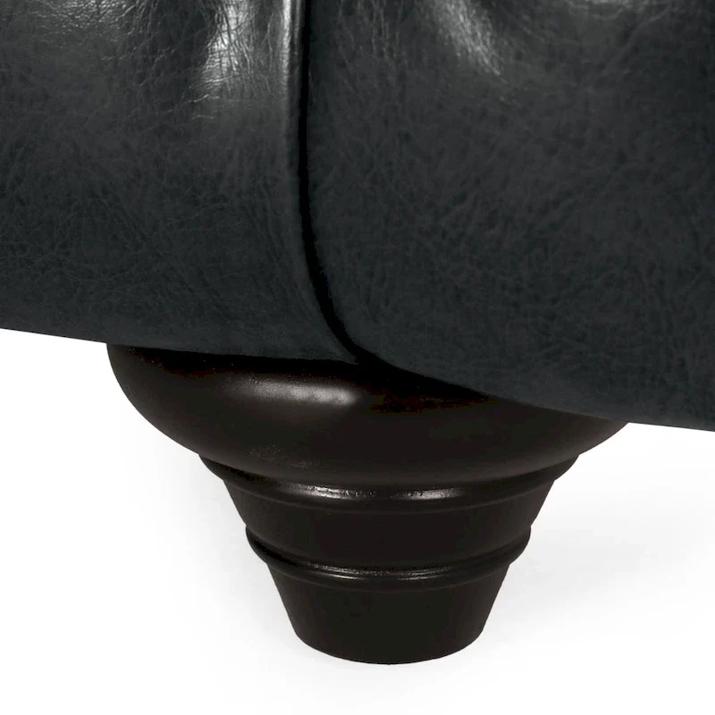 Light Brown / Black PU Leather Button-Tufted 3-Seat Sofa with Birch Wood Round Legs