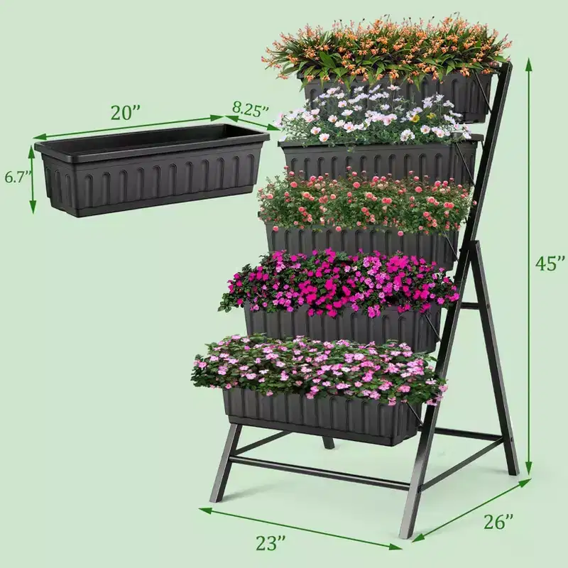 KRISRATE 2 Pack 5-Tier Vertical Raised Garden Bed,232645 Elevated Planter Boxes with Hooks for Vegetables Herbs Flowers,Outdoor Indoor Garden Bed