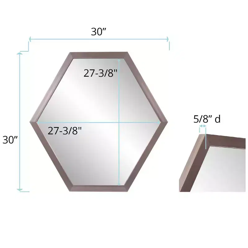 Hexagonal Wall Mirror with Graphite Foil Frame, Modern Industrial Decor, 30