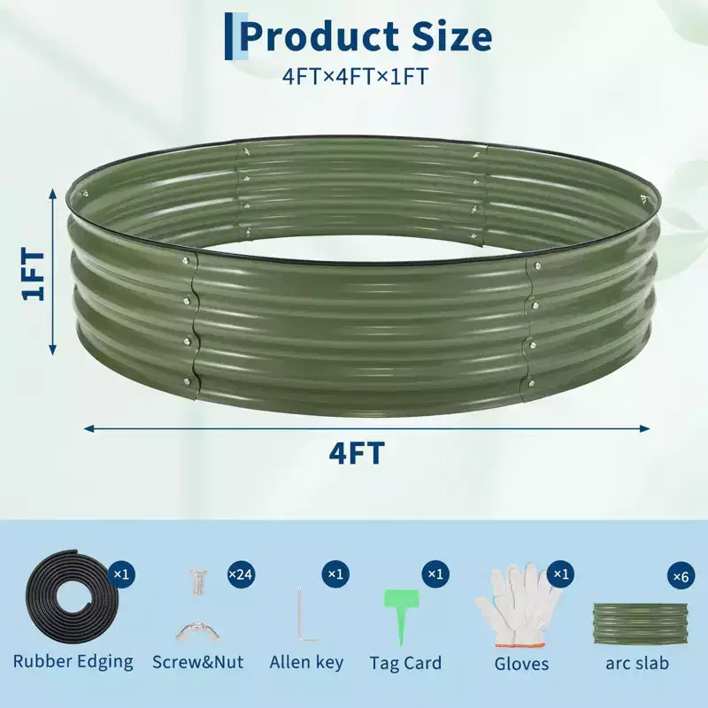 COZONY 441FT Galvanized Raised Garden Bed, Round Metal Planter Box with OpenEnded Base for Vegetables Flowers Herbs