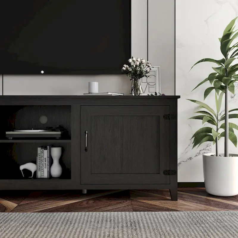 Black 70.08 TV Stand with Doors & Open Compartments for 60 TVs