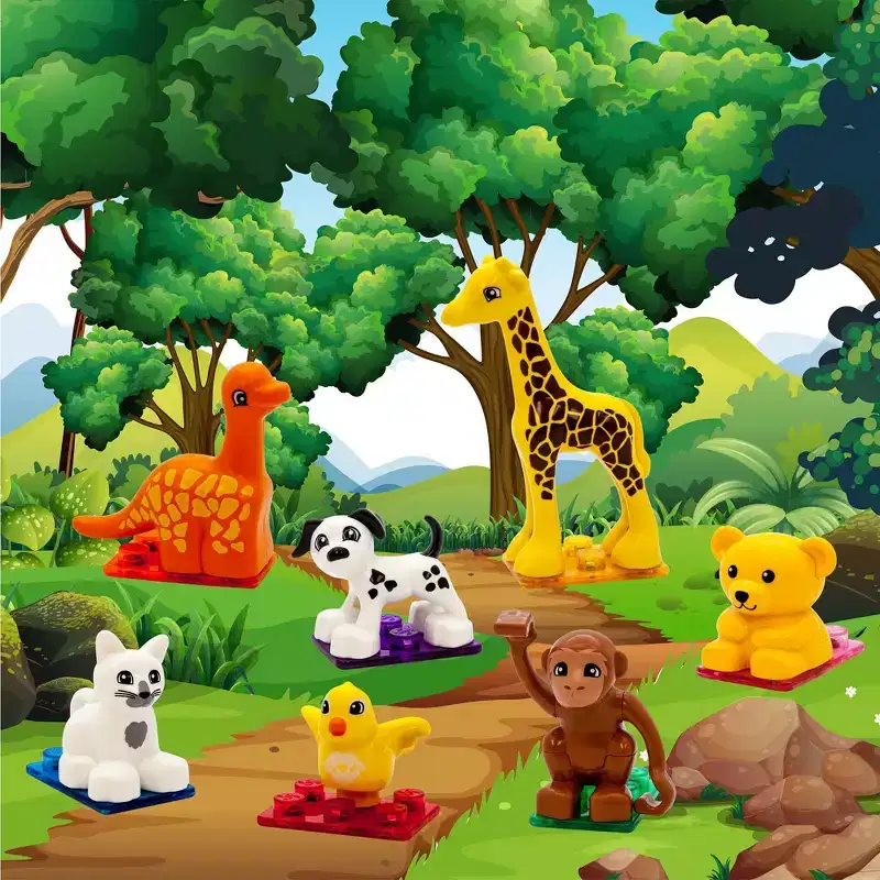 PICASSO-TILES 7PCS Magnetic Animal Action Figures Toy Set, STEM Learning Construction Magnet Blocks, Pretend Play Educational Kit for Kids 3+