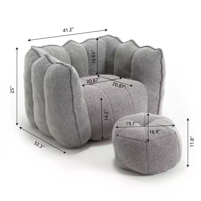 Soft Bean Bag Chair with High-Resilient Foam, Square Lazy Sofa with Footstool, Cover for Adults for Gaming, Reading, or Watching TV