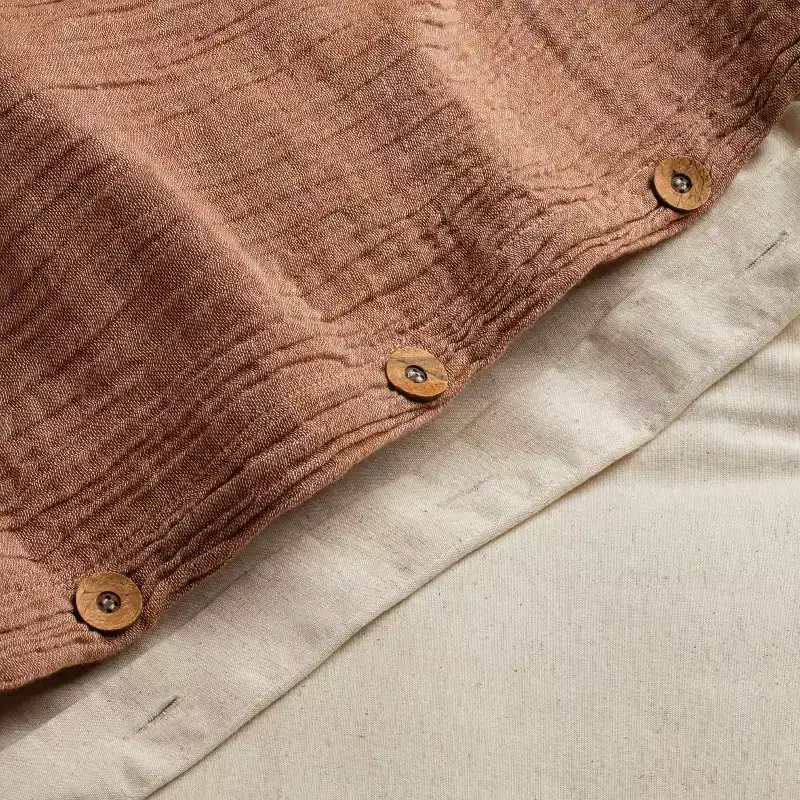 Rust Crinkled Linen Duvet Cover, Pre-Washed Breathable Natural Fabric