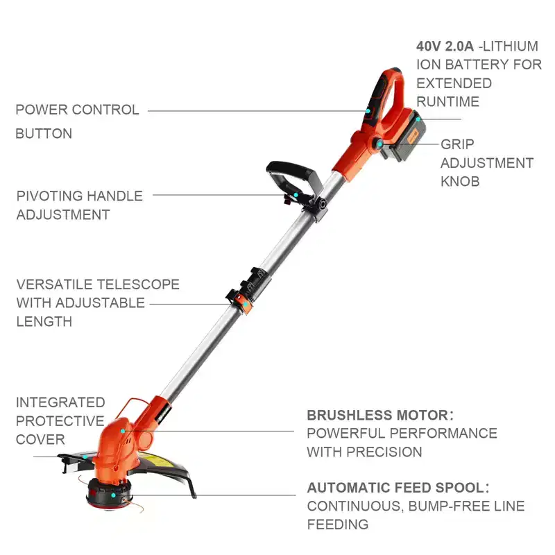 Ukoke ST2308 40V Cordless String Trimmer, 13 Dual Line Feed, Brushless Motor, 2.0Ah Battery & Charger Included, for Precision Lawn Trimming
