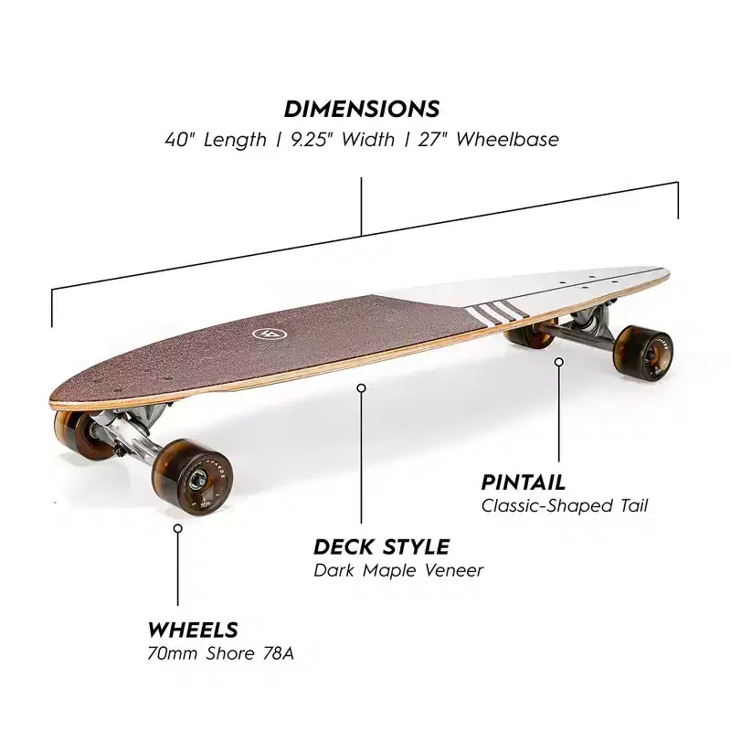Magneto 40-inch Pintail Cruiser Longboard Skateboard - Hard Maple Core Long Board Deck - Commuting, Cruising, Carving (Classic)