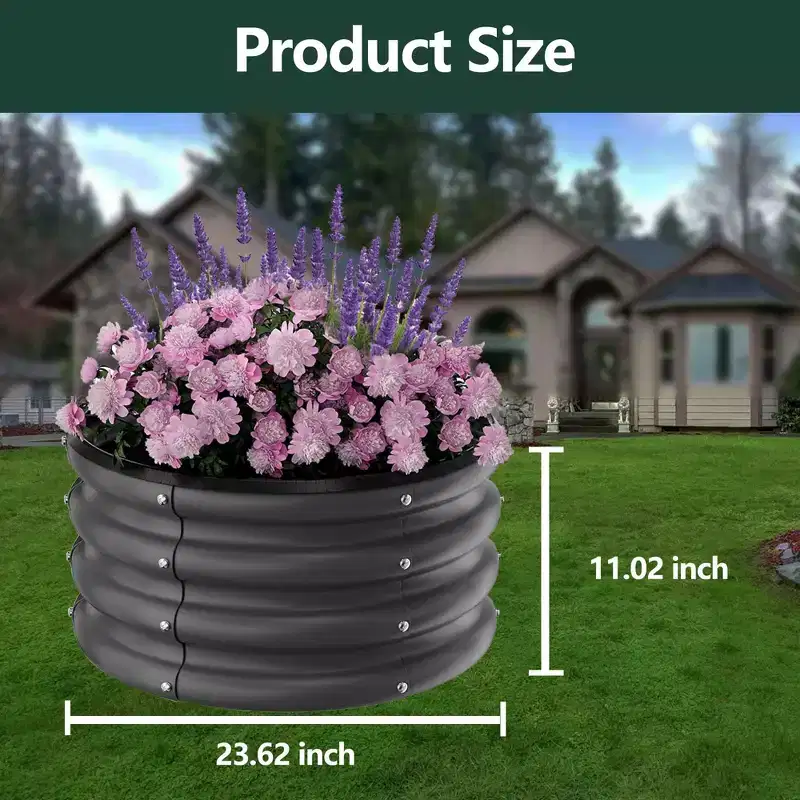 3 Round Metal Planters (2x2x1Ft), Raised Garden Beds Outdoor, Rust Resistant, Open Bottom, Easy to Assemble for Vegetables & Flowers