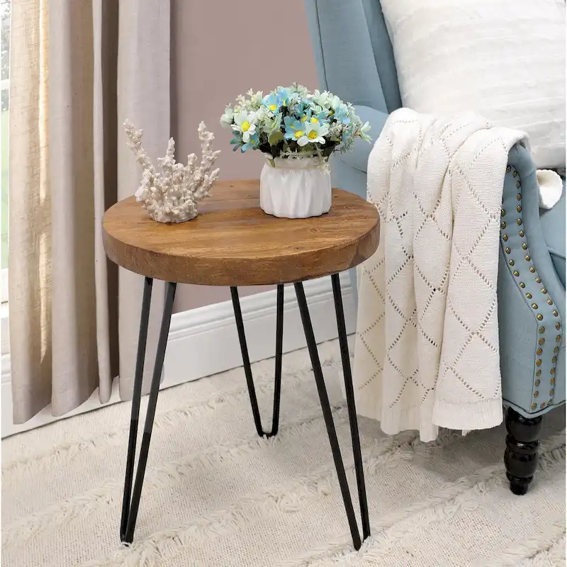 Wood End Table with Iron Legs